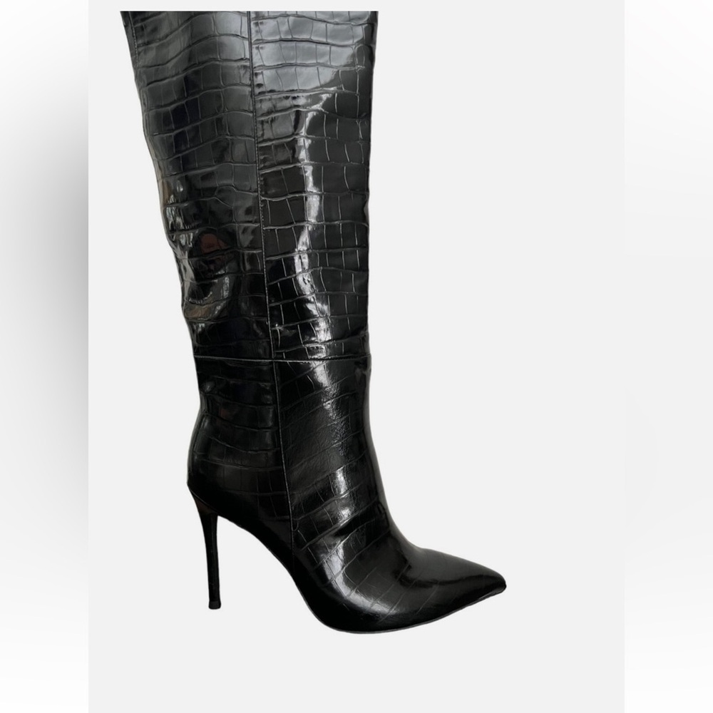 Forever 21 Black Croc Embossed Thigh High Over the Knee Boots Sz 10 - Picture 15 of 15